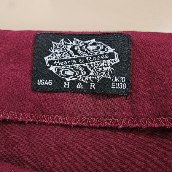 Hearts & Roses Retro 50’s Pinup Lace Sweetheart Dress Size 6 Small Burgundy - Picture 7 of 8